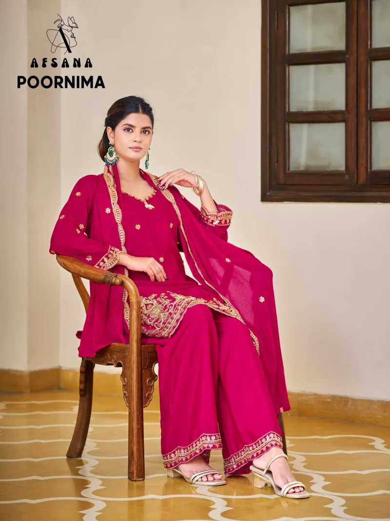Poornima By Afsana Chinon Beads Work Readymade Salwar Kameez 